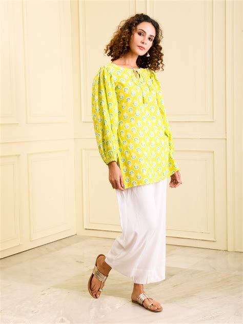 Sunny Yellow Printed Cotton Top 